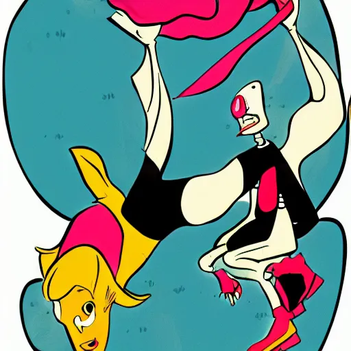 Image similar to single skater character on white background, cartoony stylized proportions by ralph bakshi hirouki imaishi inks and colors