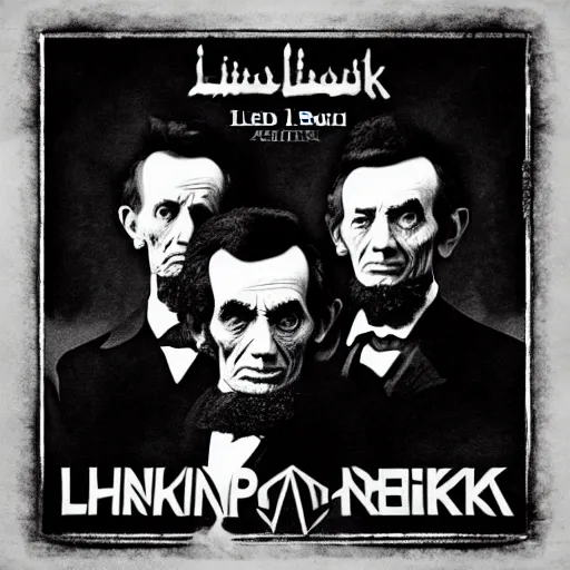 Prompt: linkin park album cover shot with president abraham lincoln rapping, abe lincoln performing, linkin park