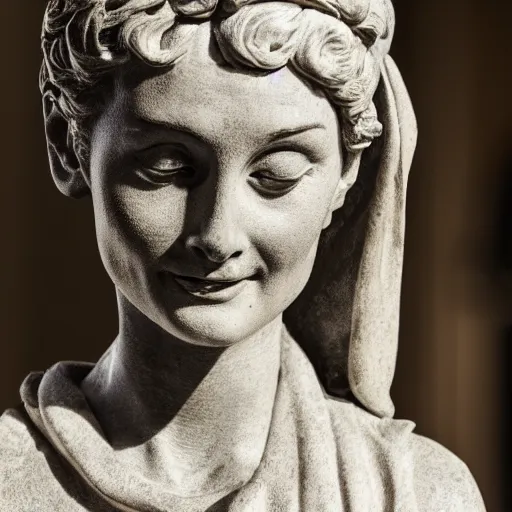 Image similar to Audrey Hepburn, marmor statue by Michelangelo, veil, Sigma 85 mm f/1.4