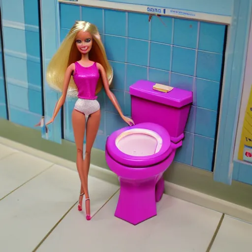 Image similar to barbie doing heroin, toilet, trainstation