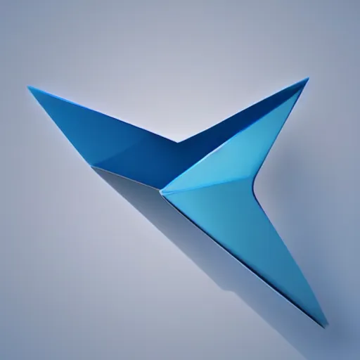 Prompt: icon of paper plane in light blue metallic iridescent material, 3D render isometric perspective on dark background