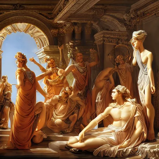Prompt: Homeric mesmerizing inner sanctum of the most alluring venerable and beautiful truth, in the style of Jeff Easley, Antonio Canova, Ken Kelly, Élisabeth Vigée Le Brun, dramatic lighting, establishing shot, detailed and clear beautiful aesthetic beautiful realistic faces, 8k resolution – W 1024
