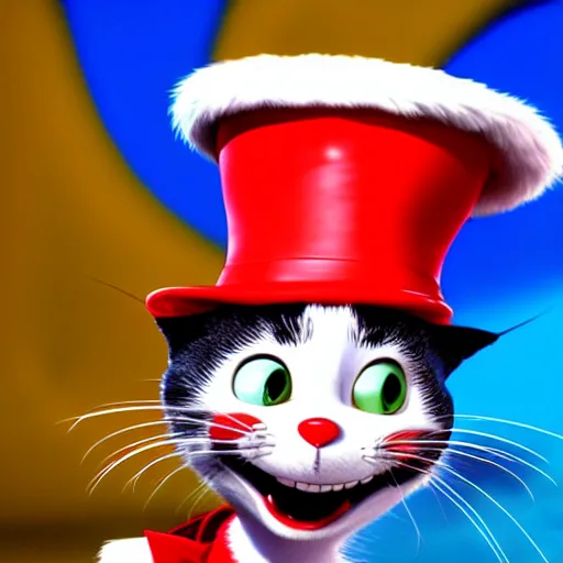 Prompt: jim carry as cat in the hat from the movie cat in the hat. still from movie, 4 k,