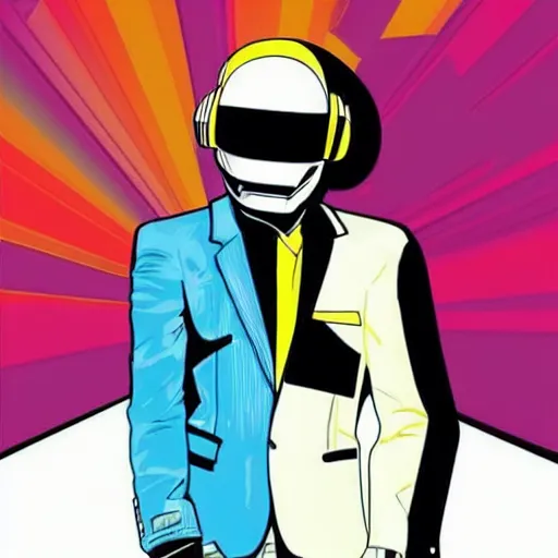 Prompt: Daft Punk with Marty McFly clothes with the Delorean in 80s style