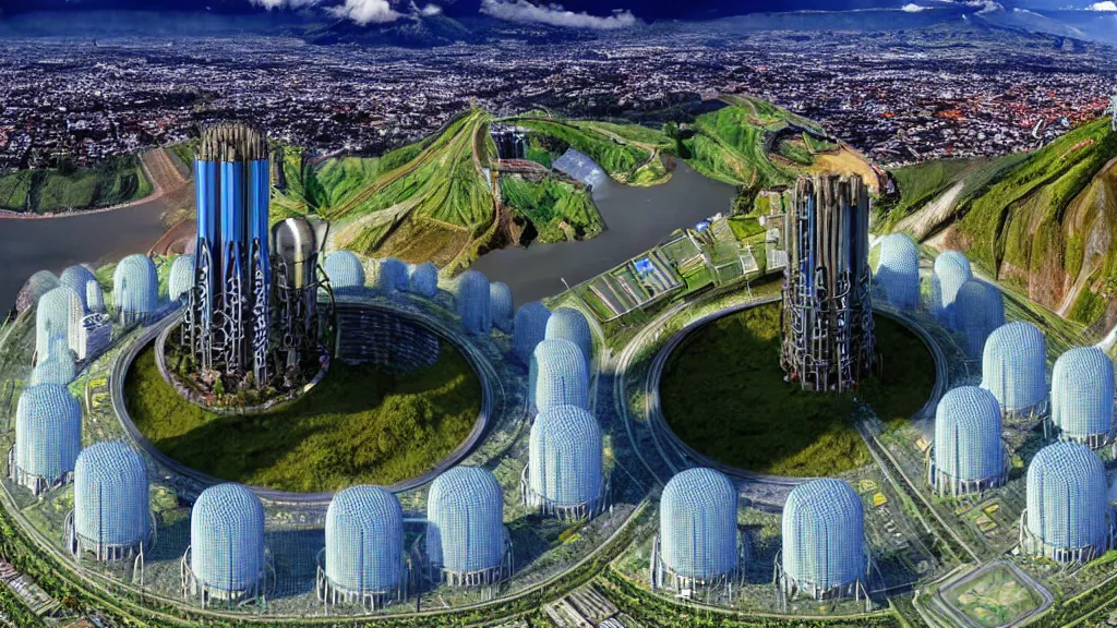 Image similar to Nucleur Reactor integrated with nature and City Quito, Ecuador; by Vincent Callebaut; 4K, 12K