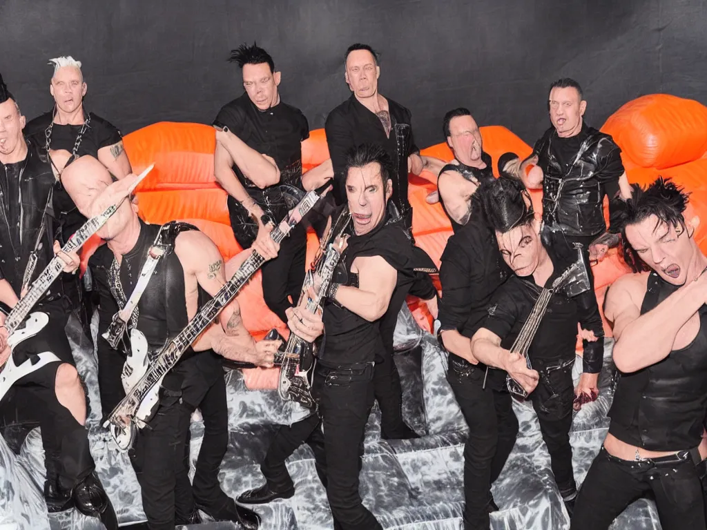 Image similar to rammstein band perform a gig inside a bouncy castle