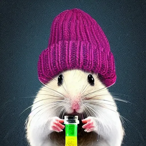 Image similar to hamster wearing a beanie smoking a bong