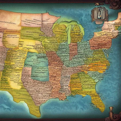 Image similar to A fantasy style map of the USA