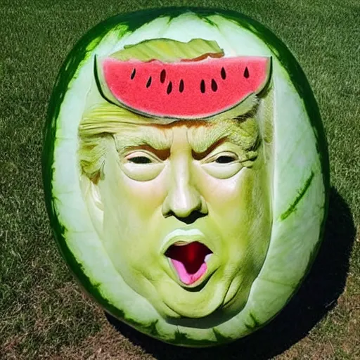 Prompt: watermelon carving of donald trump's face