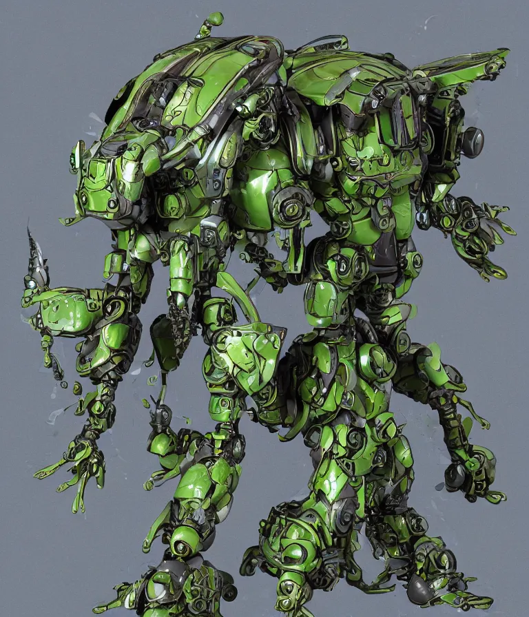 Image similar to waterlily themed amphibious power armor. mobile suit textured like water lettuce, top half is mecha nymphaea flower petals being robotic limbs, waterlily pads, sculpted metal, biomechanical, hyperdetailed, bandai box art, 8 k hd resolution, behance hd artstation. # power armor pistia playing waterlily pad tentacles, 8 k hd resolution