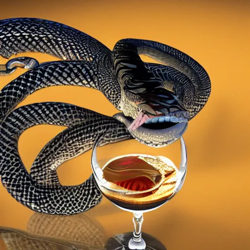 Prompt: a cobra drinking liquor, hyper realistic, high detail, 8k render, n-4