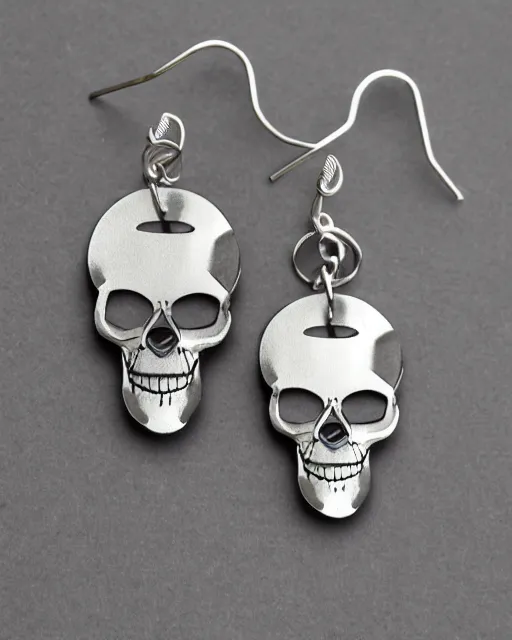 Image similar to spooky cartoon skull, 2 d lasercut earrings, in the style of heavy metal fakk 2