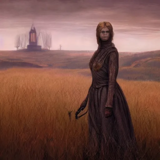 Prompt: Elle Fanning in the painted world of Dark Souls, head and shoulders masterpiece, apocalypse, golden hour, cosmic horror, artstation, in the style of Andrew Wyeth and Edwin Blashfield and Bosch, extremely detailed