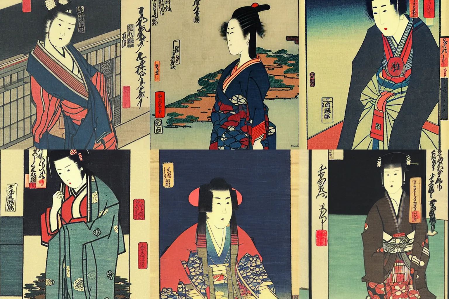 Prompt: artwork of a building and humanoid in a nice scenery by kunisada,