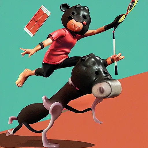 Prompt: illustration of hippo action figures playing badminton by ilya kuvshinov katsuhiro otomo