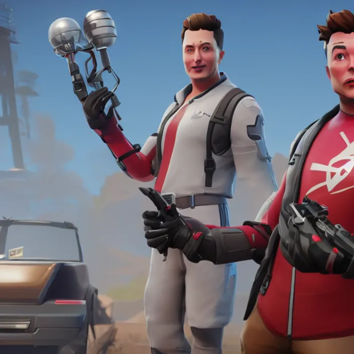 Image similar to CGI film render a Elon musk as a Fortnite character, cinematic, detailed