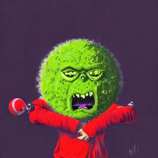 Image similar to a tennis ball monster, digital art, fantasy, magic, trending on artstation, ultra detailed, professional illustration by Basil Gogos