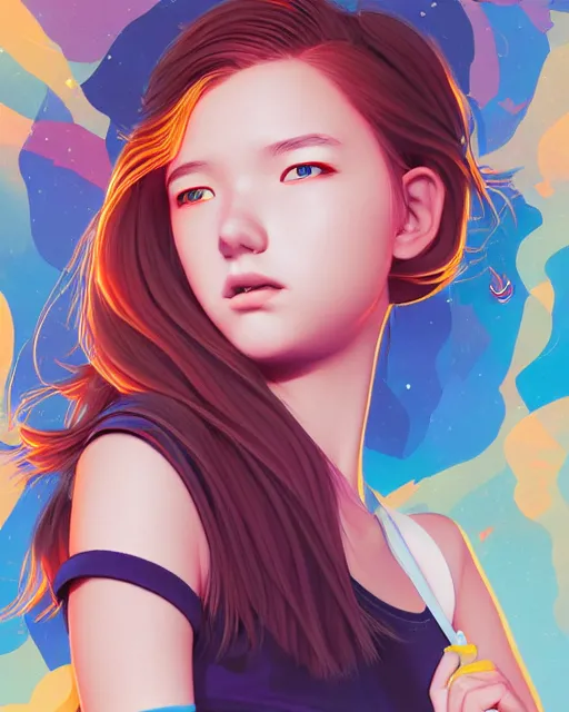 Prompt: richly detailed color illustration of a young truant female loner prep highschool student surrounded by beautiful penstriping large format image illustrated by artgerm and mina petrovic and timothy kong and marina federovna 3 d shadowing.