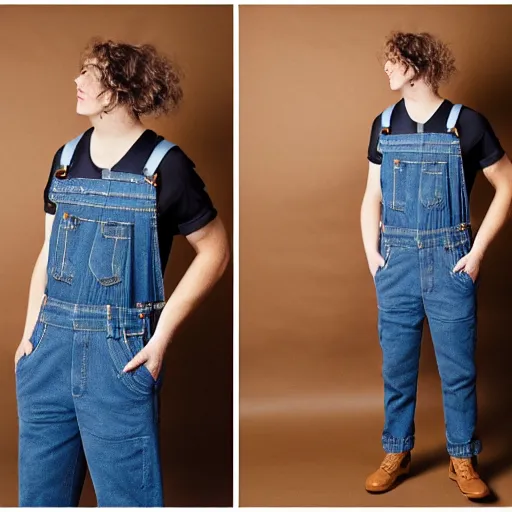 Image similar to kangaroo wearing denim overalls that have a front pocket, fashion managzine photograph, studio lighting