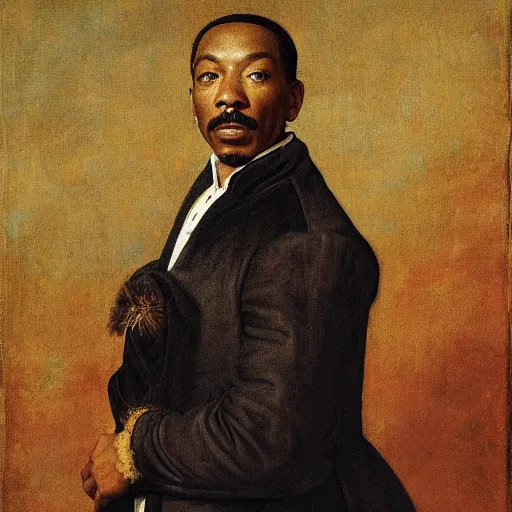 Image similar to renaissance portrait of Eddie Murphy, masterpiece by Eugene de Blaas