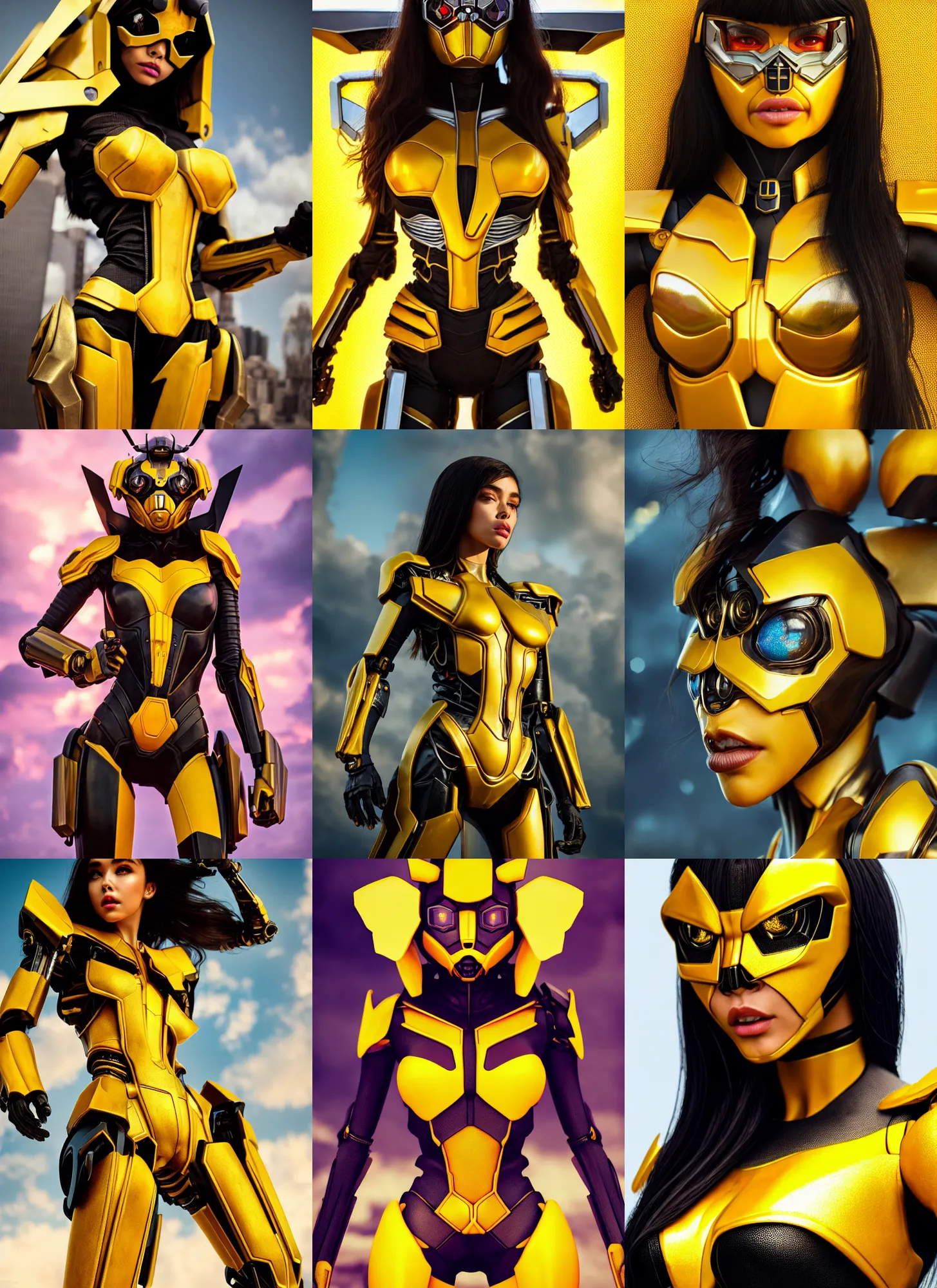 Prompt: madison beer as bumblebee cyborg woman | jewelry | glamorous oily soft polished rich alluring ornate modern | weta disney movie still photo | hi - fructose, sci fi fantasy, golden ratio, smooth, octane render, sharp focus, artstation, concept art | beeple, rhads, rutkowski, artgerm, mucha, wlop, loish |