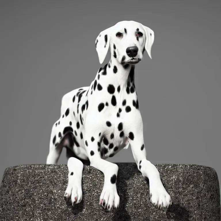 Prompt: vogue photoshoot octane render of dalmatian dog with white background, focus bright, very short depth of field, bokeh