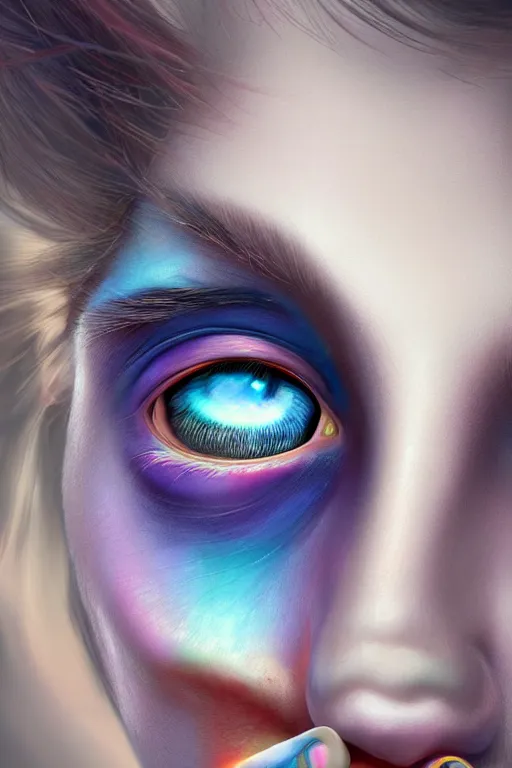 Image similar to ! dream a beautiful woman's face with one colorful eye, beautiful woman cyclopes, a 3 d render by igor morski, cgsociety, psychedelic art, daz 3 d, behance hd, rendered in cinema 4 d