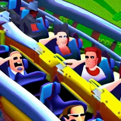 Prompt: Heisenberg sitting in a roller coaster, having a great time, in the style of rollercoaster tycoon 2