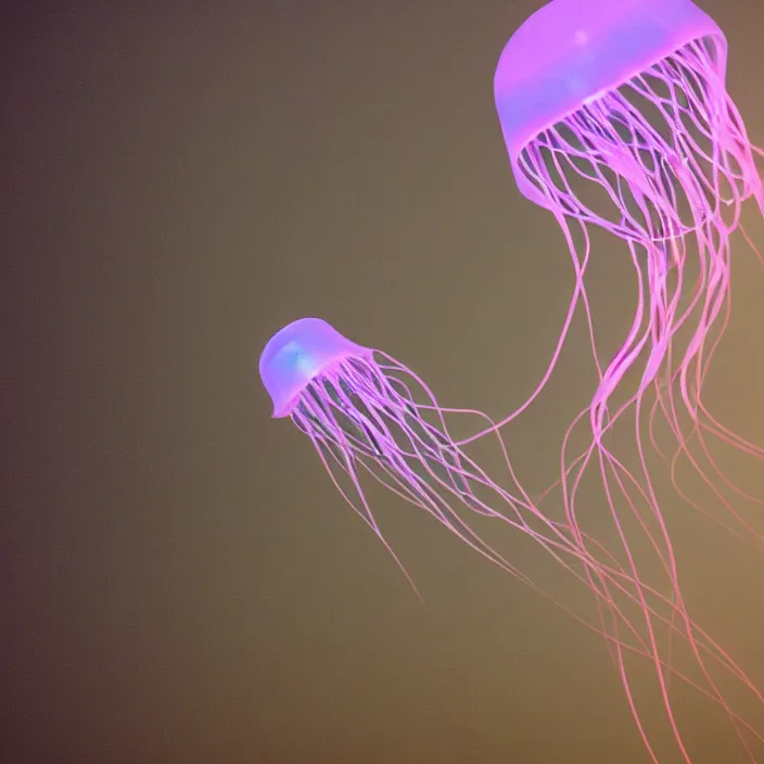 Prompt: luminescent, deep ocean ribbon jellyfish, 3 5 mm photograph