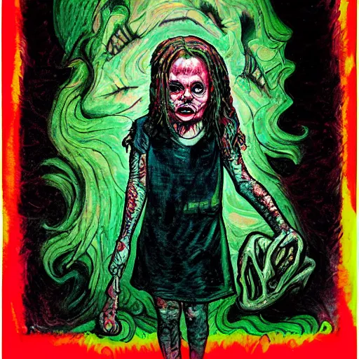 Prompt: a cute little girl, horror, hp lovecraft, hr giger, bernie wrightson,. stephen kasner, fauvism, terrifying, 8 5 mm f / 1. 8, detailed