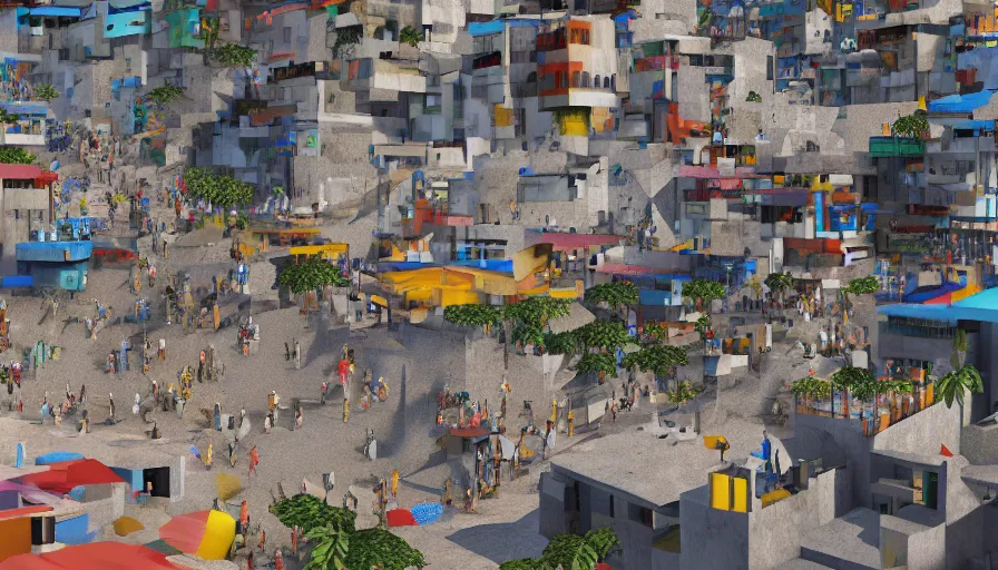 Image similar to favelas in rio, music dancing, locals, nightlife, hustlers and street - walkers, beach ocean fun octane render unreal 5, by piet mondrian