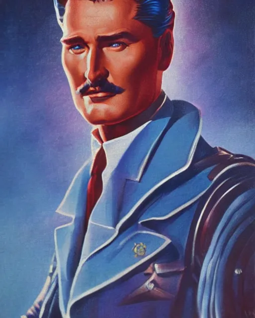 Prompt: Errol Flynn as a scientist. 1980s dystopian Soviet Russia, propaganda screens. Unreal engine, fantasy art by Loish. Faithfully depicted facial expression, perfect anatomy global illumination, radiant light, detailed and intricate environment