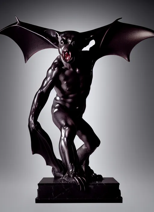 Image similar to marble statue of a vampire bat, glossy, beautiful studio lighting