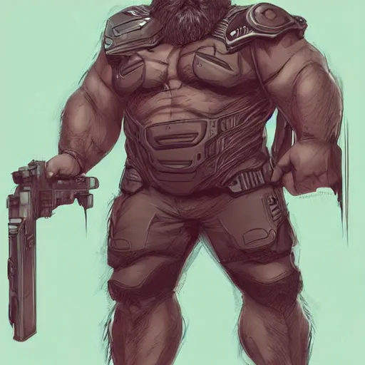 Image similar to large, stocky bearded man, sci fi, shadowrun, by artgerm, josan gonzales, artstation, concept art, sharp focus, graphic novel