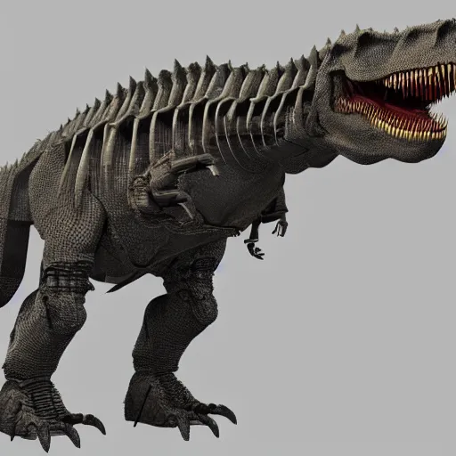 Prompt: 3 d render of a t - rex with a robotic armor. realistic. photo. photorealistic. detailed. high quality. high resolution. lossless quality. lossless. 8 k. hdr. 4 k. 8 k resolution. 1 6 k resolution