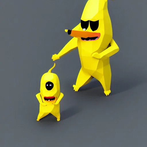 Prompt: cute lowpoly banana character on dark background, 3d render by Pixar, 4k