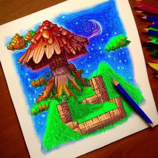 Image similar to Colored pencil art on paper, Terraria Logo, highly detailed, artstation, MasterPiece, Award-Winning, Caran d'Ache Luminance