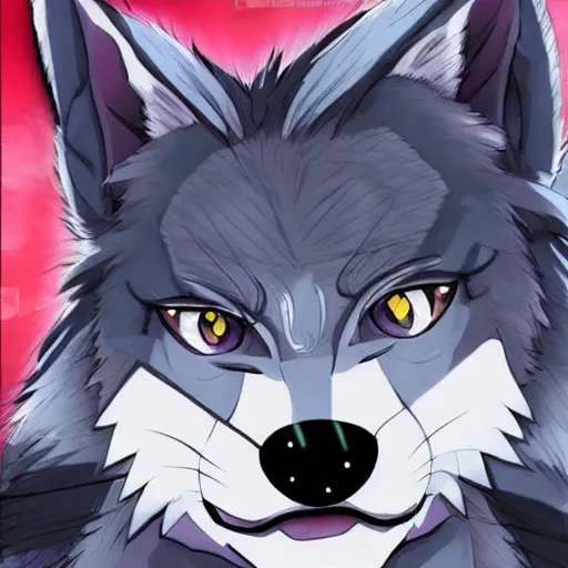 Image similar to key anime visual portrait of an anthropomorphic anthro wolf fursona, in a jacket, with handsome eyes, official modern anime art