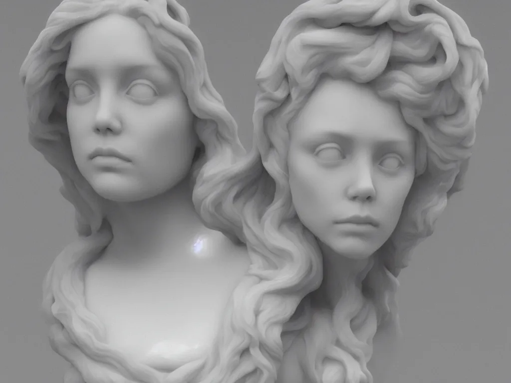 Image similar to a marble bust of actress Elizabeth Olsen, made of Carrara marble, in white marble, detailed, intricate, CGI, cgsociety, trending on artstation, photograph, single subject, by Gian Lorenzo Bernini