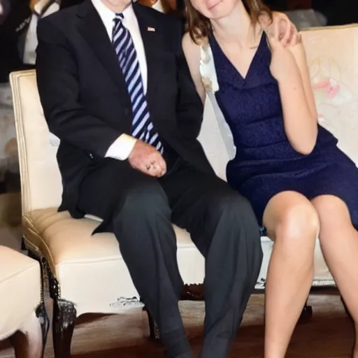 Prompt: dasha nekrasova sitting on joe biden's lap