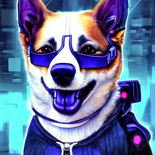 Prompt: an epic digital art of a cyberpunk corgi dog, by Tooth Wu