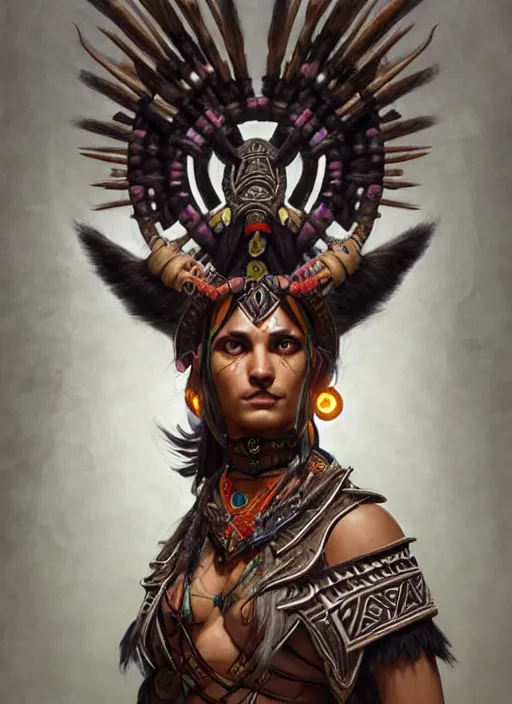 Prompt: portrait of an athletic aztec woman shaman as a diablo 3 character, looking at camera, D&D, alchemy master, long dark hair, intricate, elegant, stylish, cute smile, fantasy, extremely detailed, digital painting, artstation, concept art, smooth, sharp focus, illustration, ambient lighting, art by artgerm and greg rutkowski and alphonse mucha and simon stalenhag