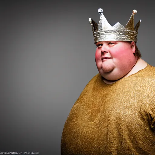 Prompt: stunning beautiful portrait photography of a medieval fat king with crown from national geographic magazine award winning, dramatic lighting, taken with Sony alpha 9, sigma art lens, medium-shot