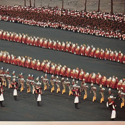 Image similar to Alternate history, Mongol Empire, Ulaanbaatar 1987, Mongol Empire military parade, photograph, 1980s