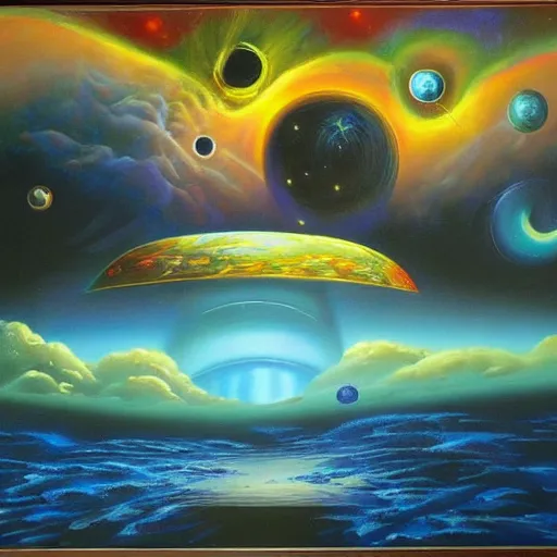 Prompt: surrealism in space by bob ross