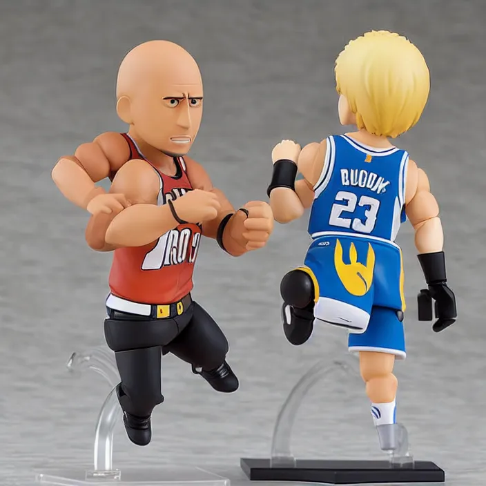 Prompt: larry bird, an anime nendoroid of dwayne the rock johnson, figurine, detailed product photo