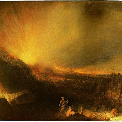Prompt: demise kind of Armageddon by Rembrandt