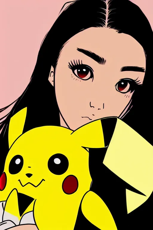 Prompt: a highly detailed, beautiful digital art of madison beer taking selfies with a real life furry pikachu on her shoulder, pokemon anime art style, symmetrical face, beautiful eyes, realistic, 8 k, award winning art