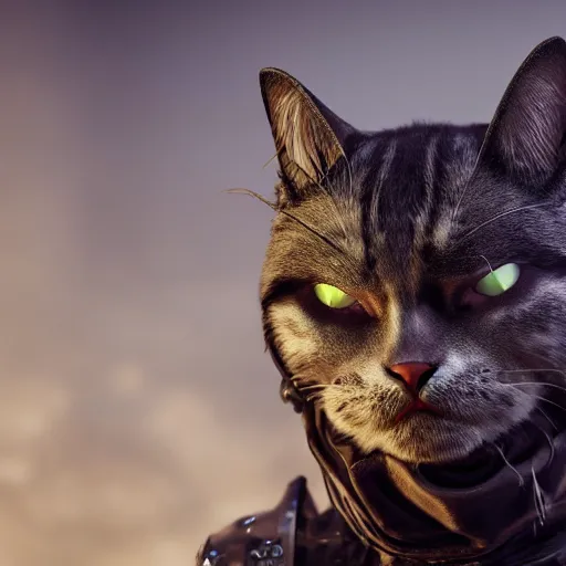 Prompt: cat as a mad max villain, concept art, octane render, unreal engine 5, highly detailed, high quality, 8 k, soft lighting, realistic face, path traced