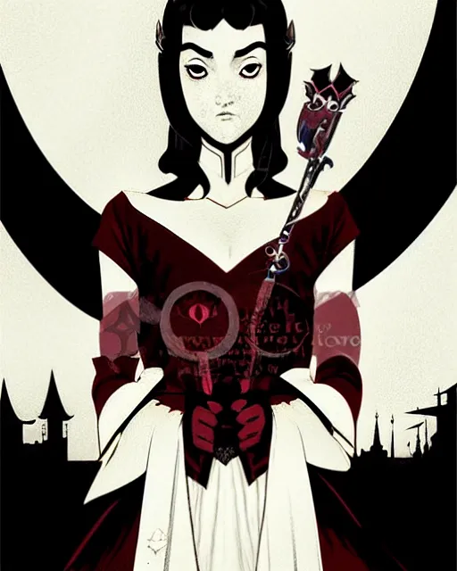 Image similar to beautiful teen vampire princess with tiara, symmetrical face, evil, portrait, cinematic, dramatic, powerful, super detailed and intricate, by koson ohara, by darwyn cooke, by greg rutkowski, by satoshi kon